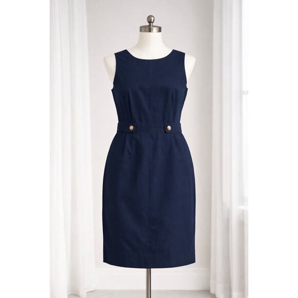 J. Crew Dresses & Skirts - J Crew Women’s Sleeveless Navy Sheath Dress Gold Buttons Nautical Size 12p NWT